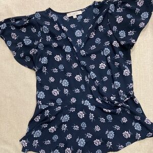 Loft Wrap Floral Navy Blouse